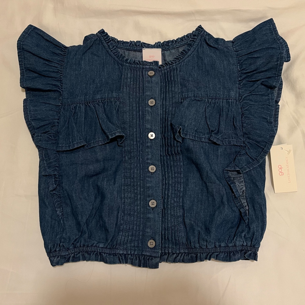 GAP x Love Shack Fancy Kids Ruffled Denim Button Down Shirt